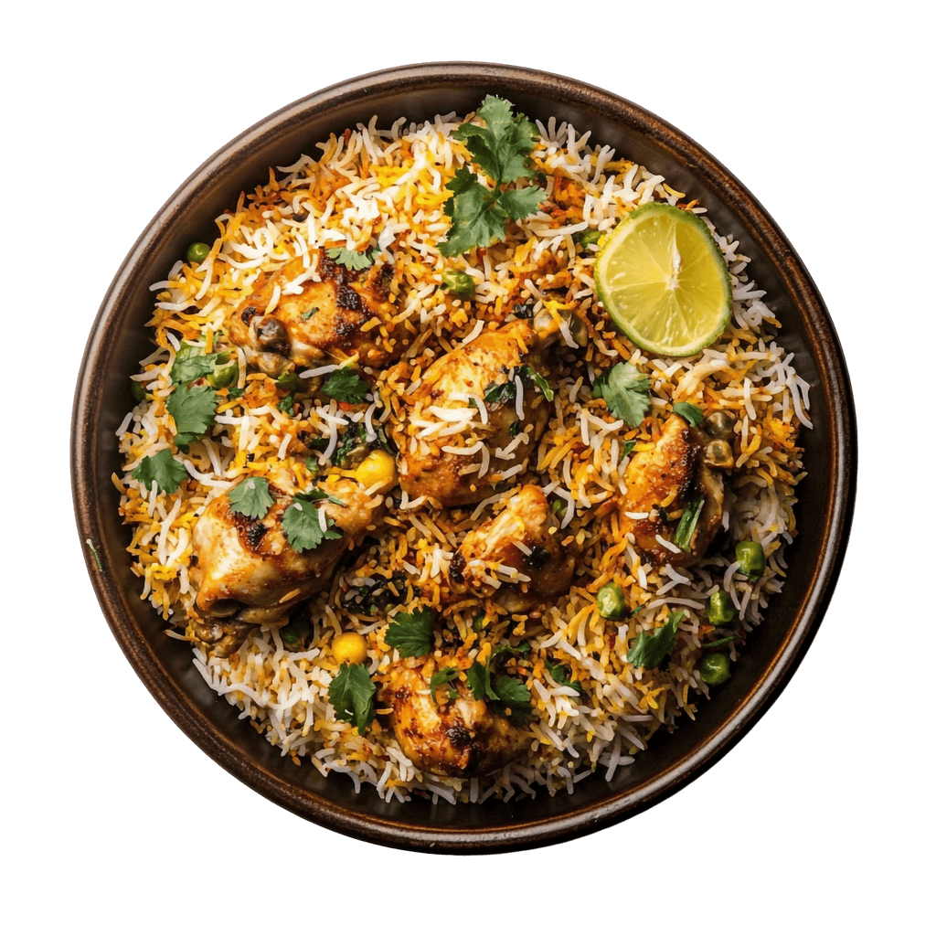 A plate of chicken biryani